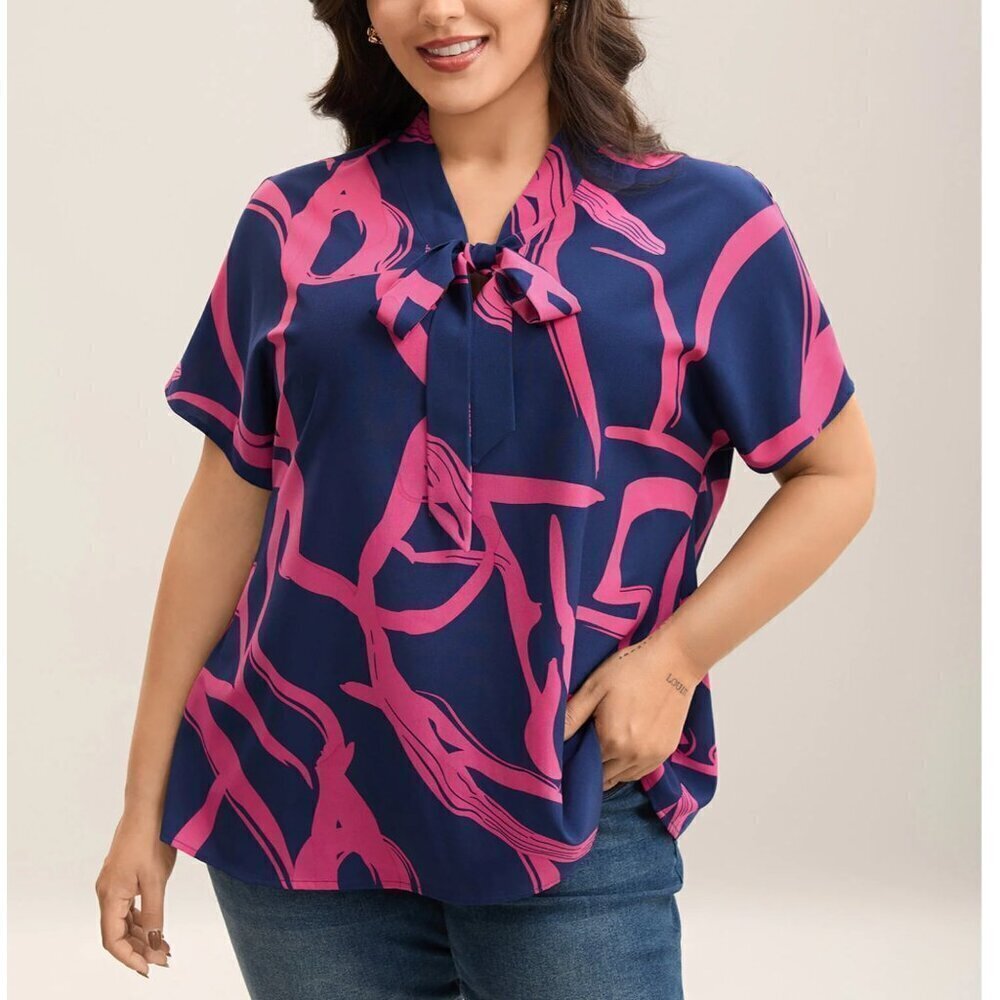 NWT Bloomchic Geometric Pattern Bow-Tie Blouse - Size 12 Large